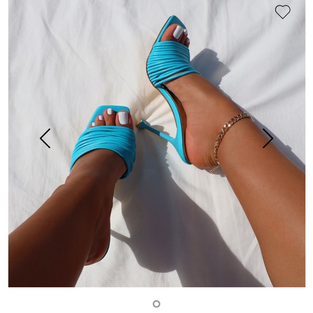 Blue open back heels